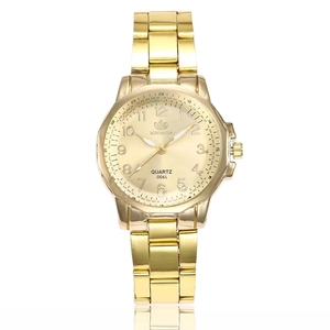 Elegant gold quartz wristwatch for women with alloy steel band and dual hour scale