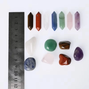 14-piece natural healing crystals set with hexagonal points and raw stones and a ruler