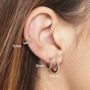 S925 sterling silver gold hoop earrings set with cubic zirconia in 6mm 8mm 10mm sizes
