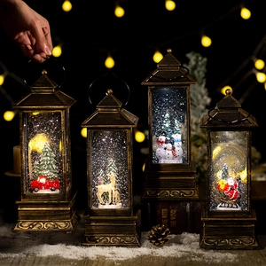 Christmas Snow Globe Lantern Musical Light Up Automatic Snow Vintage Bronze Plastic Tabletop Festive Holiday Gift Decor