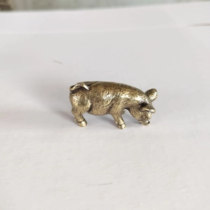 Vintage brass pig figurine with realistic fur texture for desktop decor or micro landscape