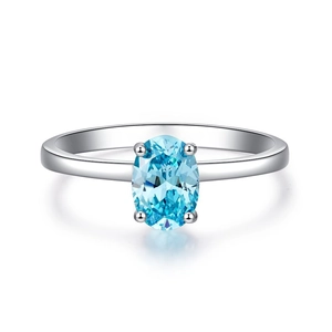 Elegant 1 carat sky blue oval cut gemstone ring with S925 silver four-prong setting