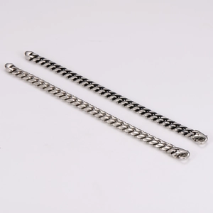 Polished silver stainless steel Cuban link bracelets in two different thicknesses