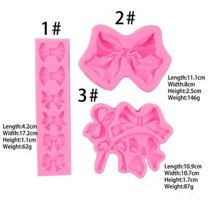 Pink silicone fondant cake molds featuring multiple bowknot designs for DIY baking