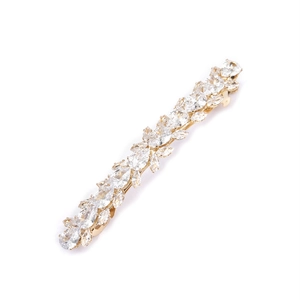 Sparkling gold hair clip with leaf-shaped marquise rhinestones on a white background