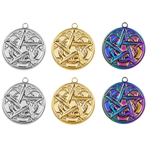 Collier Pendentif Étoile Pentagramme Rond Acier Inoxydable 304 Nœud Celtique Symbole Mystique Bijoux Pour Femmes Accessoire