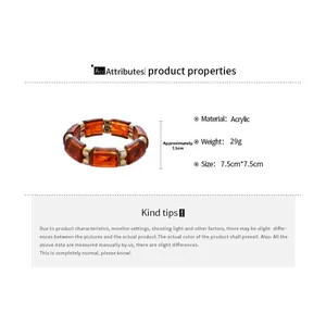 Detail view of acrylic amber rectangle bracelet with 29g weight and 7.5cm size