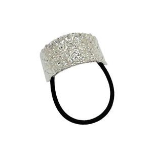 Elastic hair tie with irregular silver zinc alloy metal plate in minimalist punk style