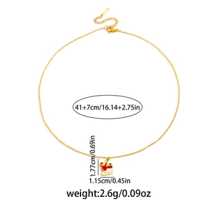 Golden stainless steel Christmas necklace with Santa on a colorful enamel sleigh