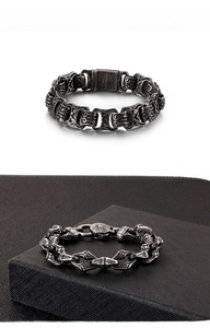 Detailed view of punk style 316L stainless steel bracelet with vintage embossed links