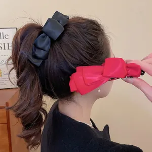 Pince À Cheveux Noeud Élégante Grand Satin Tissu Acrylique Banane Clip Vintage Style Français Accessoire Cheveux Femme