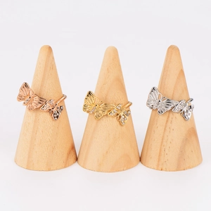 Fashionable stainless steel butterfly rings with sparkling rhinestones in three metal colors