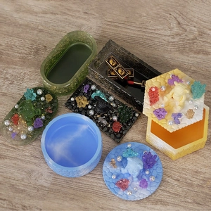 DIY silicone molds for diamond storage jars and trinket trays in various shapes and colors