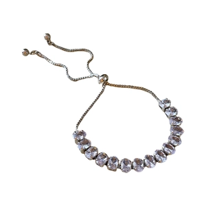 Silver adjustable bracelet with oval cubic zirconia stones for women elegant style
