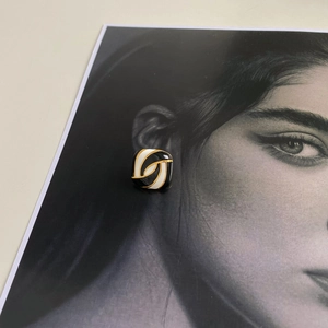 Creative candy color square earrings with black and white enamel on a gold metal frame