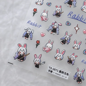 3D embossed cartoon rabbit nail art stickers with flowers and hearts pattern TS-2871