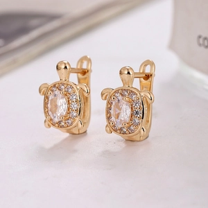 Hip Hop Turtle Stud Earrings Copper Rhinestone Gold Silver Plated Stainless Steel Post Animal Jewelry Unisex Fashion