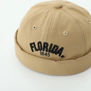 Khaki cotton kids docker hat featuring Florida 1845 embroidery in American retro style
