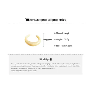 Tableau des tailles détaillé pour bracelet acrylique crème avec dimensions 8cm et 28,6g