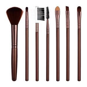 7-piece deep brown makeup brush set for professional powder and eyeshadow application
