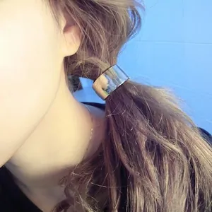 Polished silver alloy cylindrical ponytail cuff holder for minimalist hair styling