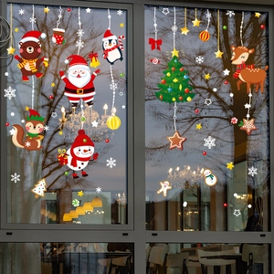 Colorful Christmas static window stickers featuring Santa, reindeer, and snowman designs