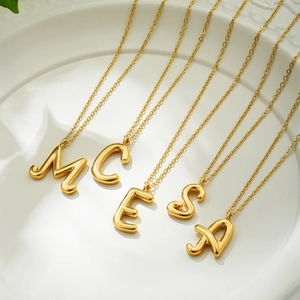 Minimalist 18K gold plated stainless steel bubble letter pendant necklace for women