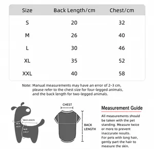 Size chart for waterproof dog raincoat showing back length and chest measurements