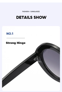 Macro shot of strong metal hinge detail on sleek black round frame sunglasses