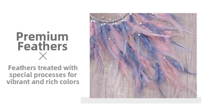 Close-up of fluffy pink and grey feathers with white pearl accents on dreamcatcher