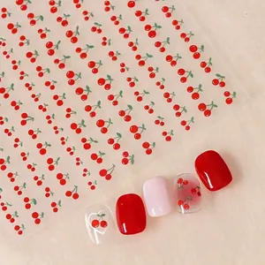 Fresh cherry nail art stickers with red fruit patterns for sweet manicure designs