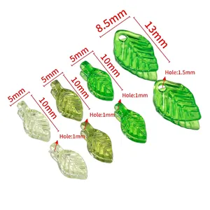 Green acrylic leaf beads in various sizes for DIY jewelry making and earrings
