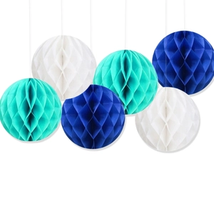 Blue and green paper honeycomb balls hanging decoration set for boy's birthday party