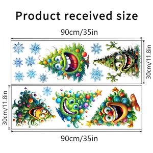 Detailed size chart for Christmas tree wall stickers showing 90x30cm layout dimensions