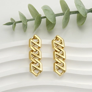 18K gold-plated stainless steel geometric chain earrings with unique hip-hop style