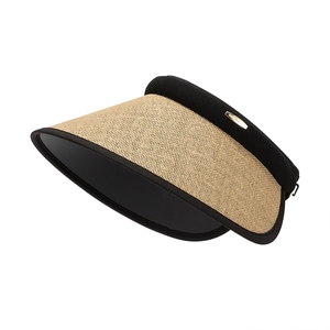 Visiera parasole da donna con tesa in paglia intrecciata e fascia nera elastica