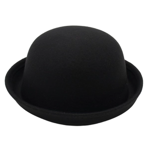 Chapeau melon noir en feutre avec bord roulé, style jazz JK élégant pour enfants et adultes