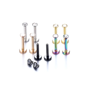 10pcs multi-color stainless steel labret studs set with sparkling cubic zirconia stones