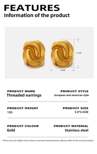Detailed size and weight specs for gold plated stainless steel spiral stud earrings