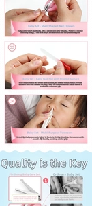 Safety baby nail care kit with rounded scissors, shell-shaped clipper and glass nail file