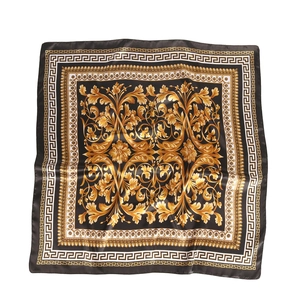 90cm square silk scarf with gold baroque floral pattern and Greek key border