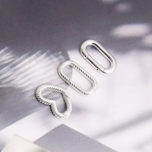 S925 sterling silver textured heart and oval spring clasps for DIY jewelry making