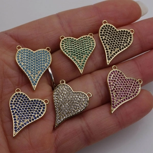 Colorful heart pendants with micro-pave cubic zirconia in gold plated settings