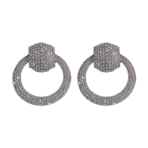 Orecchini a cerchio eleganti color argento con strass scintillanti e design esagonale