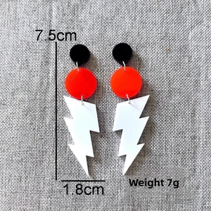 Neon lightning pendant earrings measurement 7.5cm by 1.8cm in acrylic material