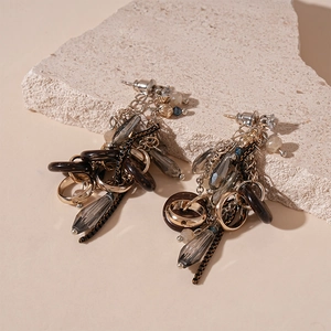 Retro Bohemian Geometric Dangle Tassel Earrings With Glass Beads Coconut Shell Zircon And Silver Earring Post