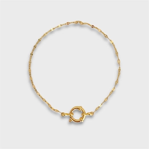 Minimalist gold titanium steel chain bracelet with a large sailor clasp fastener