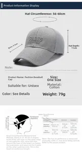 Guide des tailles pour casquette de baseball grise avec broderie PARIS et filet