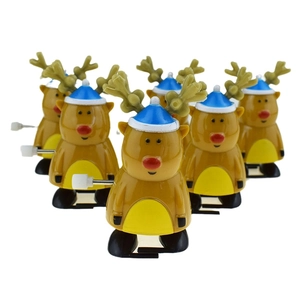 Lot de 6 rennes de Noël mécaniques avec chapeaux bleus pour cadeaux de fête