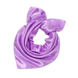 Elegant purple satin square scarf for children with glossy silk-like finish and fine edges